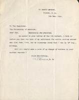 Letter from AT Kneese to the Adelaide University Registrar [ jpg ]