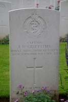Headstone of John neville GRIFFITHS, Lebuquiere Communal Cemetery, France [ jpg ]