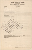 Sydney University Union War Service Record sheet [ jpg ]