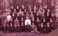 RAC 1913-1914 Students. B Fuller seated on bench, at far left [ jpg ]