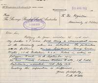 Letter from OM Watts to the Adelaide University Registrar [ jpg ]