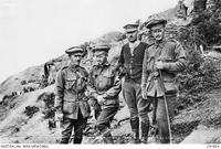 Informal portrait of Major Poate, Major Henry Nairn Butler, Capt Eric Mortley Fisher, Major Edward R White [ jpg ]