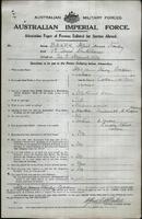 Enlistment papers for A.J.S. Baker. Pg1. Courtesy: Marguerite Anne Tayler (nee Baker) [ JPG ]