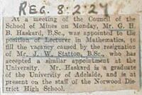 His appointment to the University of Adelaide [ pdf ]